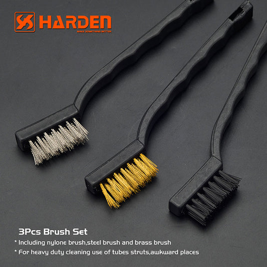 JUEGO DE CEPILLOS DE 3PZS NYLON, ACERO Y LATON 175mm - HARDEN