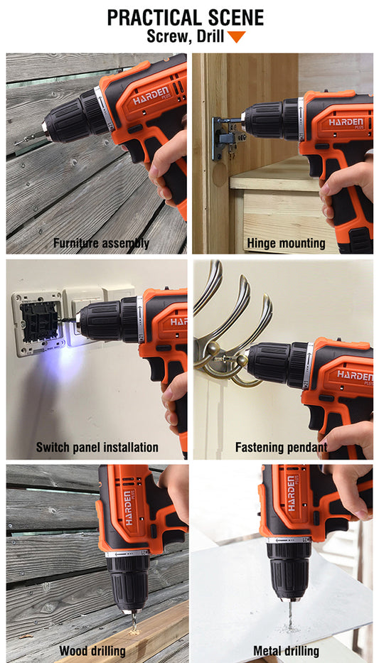 TALADRO ATORNILLADOR INALAMBRICO 12V 3/8 CON BATERIA Y CARGADOR - HARDEN