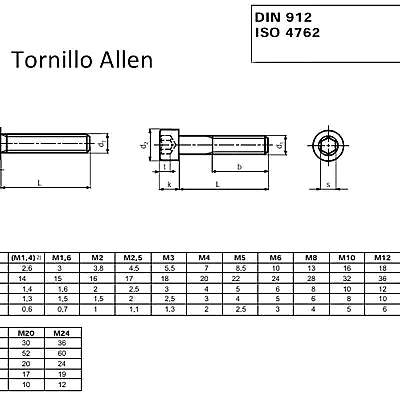 TORNILLO ALLEN CILINDRICO Diámetro M16