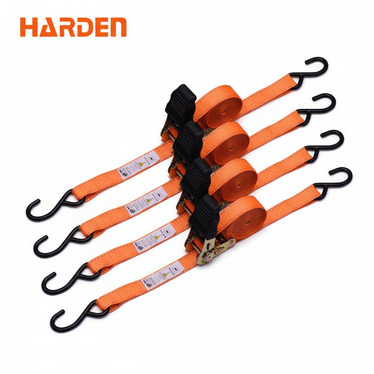 JUEGO DE 4 CINTAS DE AMARRE CON RATCHET  25mm x 5Mts  -  HARDEN