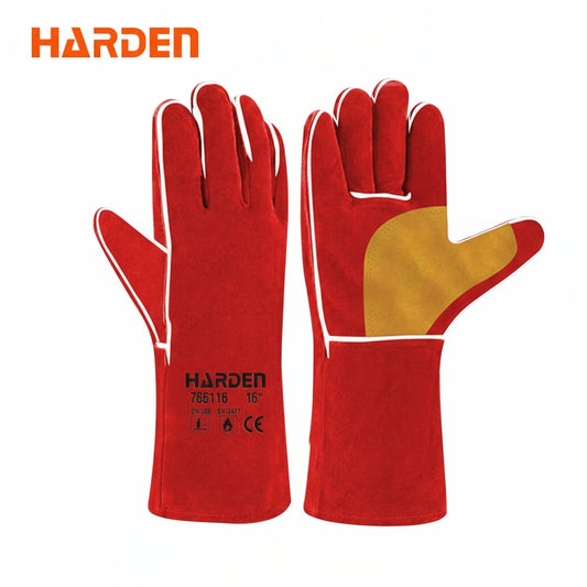 PAR DE GUANTES DE SOLDADOR ROJO 16"  -  HARDEN