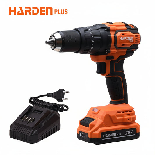 TALADRO INALAMBRICO PERCUTOR SIN ESCOBILLA 20V  1/2  CON BATERIA Y CARGADOR  -  HARDEN