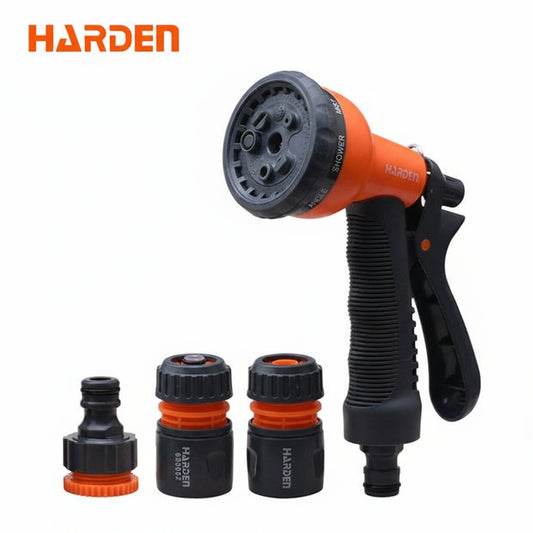 JUEGO DE 4PZS DE PISTOLA DE AGUA PARA MANGUERA DE NUEVE POSICIONES CON CONECTORES - HARDEN
