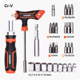 JUEGO DE RATCHET DESTORNILLADOR Y LLAVE "T" CON PUNTAS Y SOCKETS (DADOS) 28 PZS - HARDEN