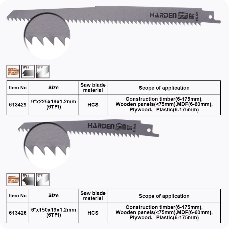 JUEGO DE HOJAS PARA SIERRA RECIPROCA (6DPP, 10DPP y 18DPP) SET DE 10PZS - HARDEN