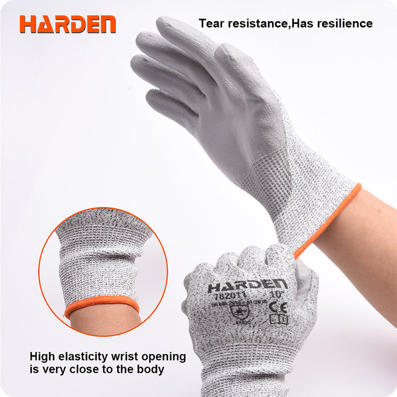 GUANTE ANTICORTE DE HPPE SIN COSTURA CON PALMA DE POLIURETANO 10" (PAR) - HARDEN