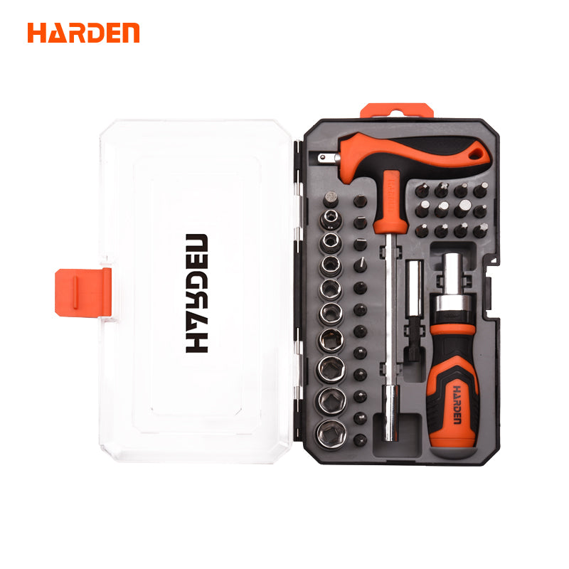 JUEGO DE RATCHET DESTORNILLADOR Y LLAVE "T" CON PUNTAS Y SOCKETS (DADOS) 28 PZS - HARDEN