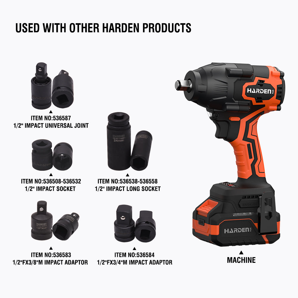 PISTOLA DE IMPACTO INALAMBRICO SIN ESCOBILLA 20V 1/2 850Nm CON BATERIA (4Ah) Y CARGADOR - HARDEN