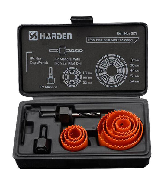 JUEGO DE SIERRA COPAS (BROCAS CILINDRICAS) MALETIN DE 11PZS  -  HARDEN