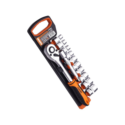 JUEGO DE DADOS (SOCKET) CON RATCHET Y EXTENSIÓN  12PZS  1/2"  -  HARDEN