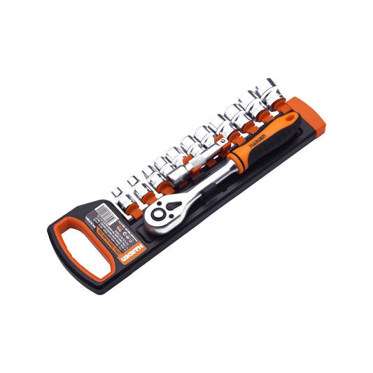 JUEGO DE DADOS (SOCKET) CON RATCHET Y EXTENSIÓN  13PZS  3/8"  -  HARDEN