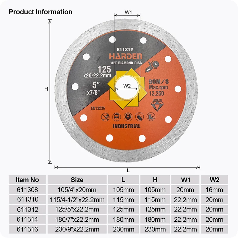 DISCO DE CORTE DIAMANTADO CONTINUO — DISCO DE CORTE DIAMANTADO CONTINUO 115mm (4-1/2) X 22.2mm (7/8") - HARDEN