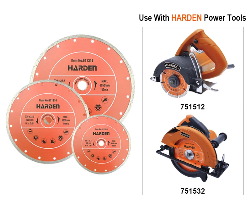 DISCO DE CORTE DIAMANTADO CONTINUO — DISCO DE CORTE DIAMANTADO CONTINUO 115mm (4-1/2) X 22.2mm (7/8") - HARDEN