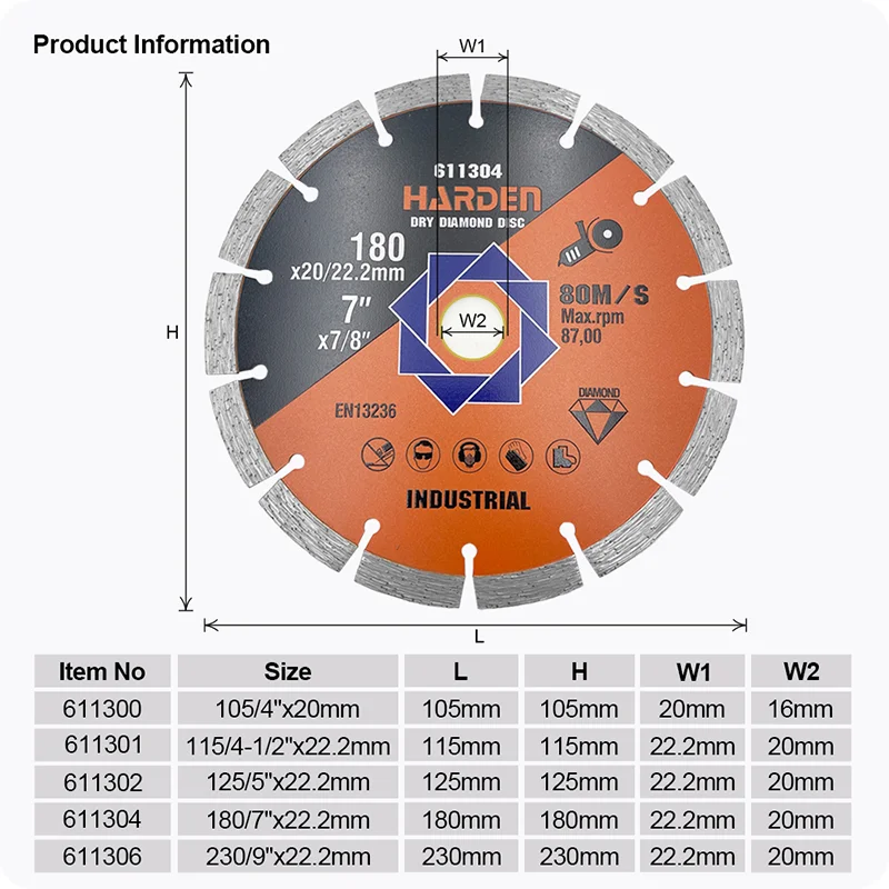 DISCO DE CORTE DIAMANTADO SEGMENTADO — DISCO DE CORTE DIAMANTADO SEGMENTADO 115mm (4-1/2) X 22.2mm (7/8) - HARDEN