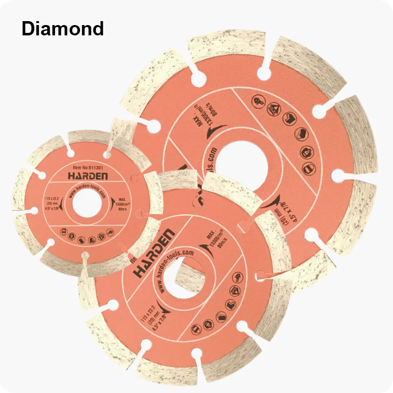 DISCO DE CORTE DIAMANTADO SEGMENTADO — DISCO DE CORTE DIAMANTADO SEGMENTADO 115mm (4-1/2) X 22.2mm (7/8) - HARDEN