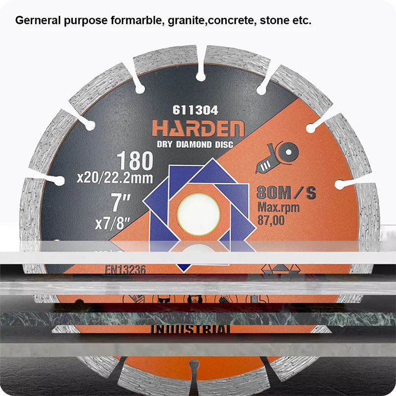 DISCO DE CORTE DIAMANTADO SEGMENTADO — DISCO DE CORTE DIAMANTADO SEGMENTADO 115mm (4-1/2) X 22.2mm (7/8) - HARDEN
