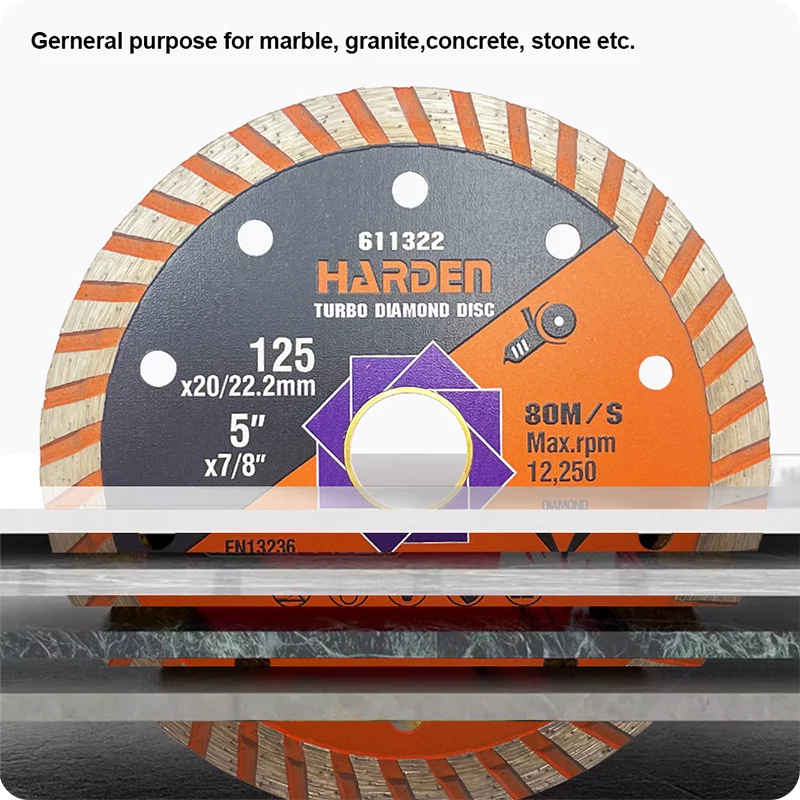 DISCO DE CORTE DIAMANTADO TURBO — DISCO DE CORTE DIAMANTADO TURBO 115mm (4-1/2") X 22.2mm (7/8") - HARDEN