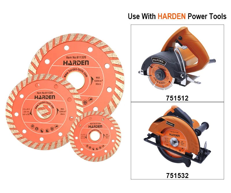 DISCO DE CORTE DIAMANTADO TURBO — DISCO DE CORTE DIAMANTADO TURBO 115mm (4-1/2") X 22.2mm (7/8") - HARDEN