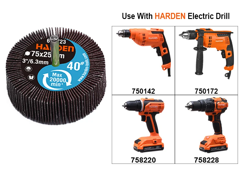 RUEDA FLAP (1.000) HOJAS CON VASTAGO — RUEDA FLAP (1.000 HOJAS) C/ VASTAGO (1/4) 25mm x 25mm 40# - HARDEN
