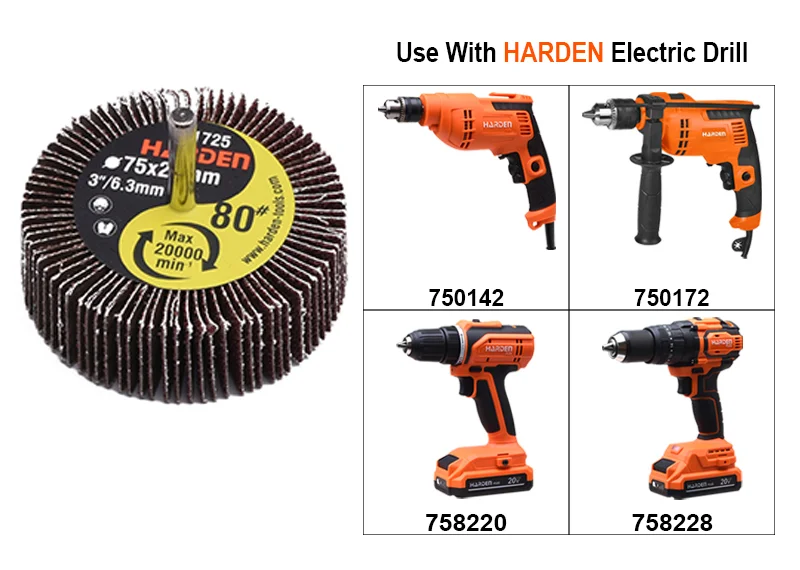 RUEDA FLAP (1.000) HOJAS CON VASTAGO — RUEDA FLAP (1.000 HOJAS) C/ VASTAGO (1/4) 25mm x 25mm 40# - HARDEN
