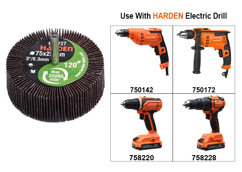 RUEDA FLAP (1.000) HOJAS CON VASTAGO — RUEDA FLAP (1.000 HOJAS) C/ VASTAGO (1/4) 25mm x 25mm 40# - HARDEN