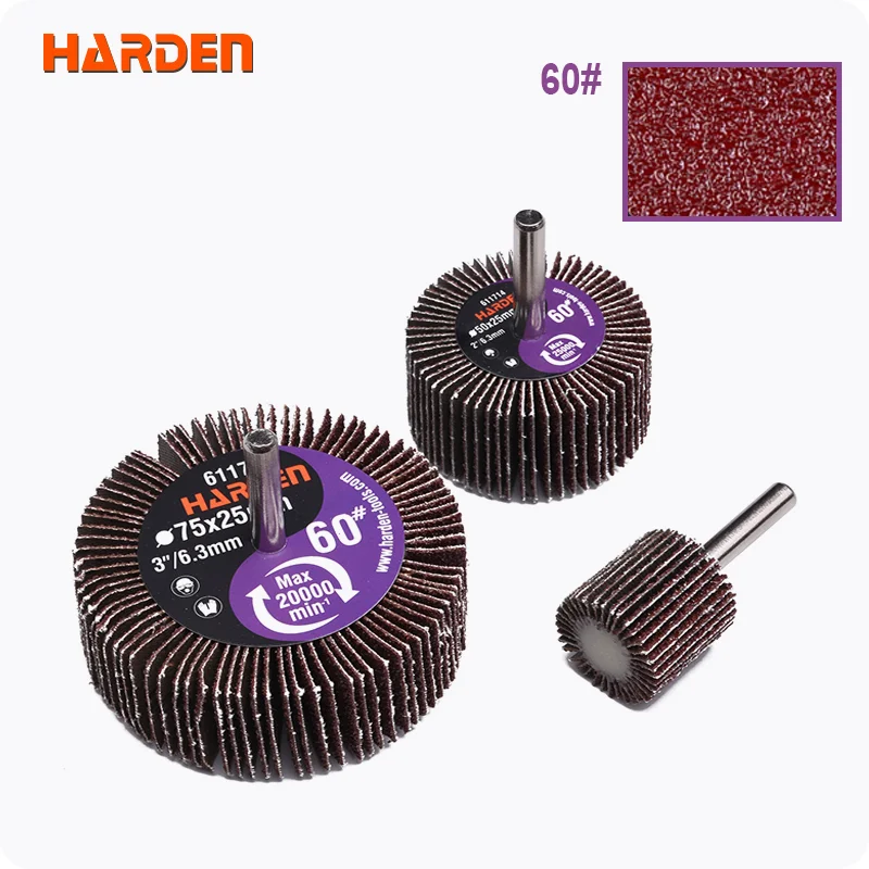RUEDA FLAP (1.000) HOJAS CON VASTAGO — RUEDA FLAP (1.000 HOJAS) C/ VASTAGO (1/4) 25mm x 25mm 40# - HARDEN