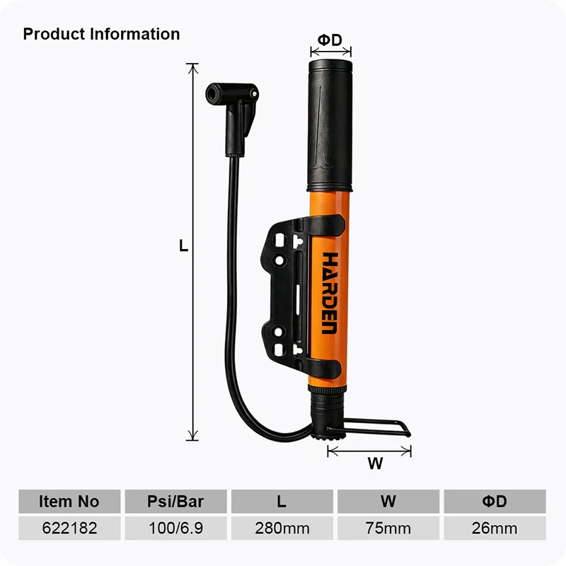 BOMBA DE AIRE PARA INFLAR Ø26x280mm DE ALTA PRESION DE — BOMBA DE AIRE PARA INFLAR Ø26x280mm DE ALTA PRESION DE 100 PSI