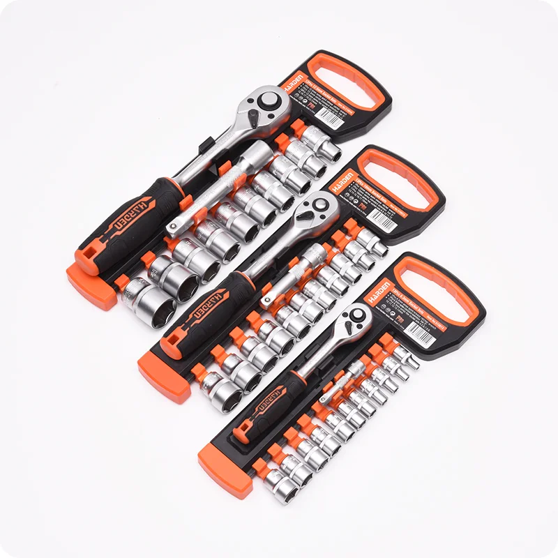 JUEGO DE DADOS 1/2 CORTO 6PTS — JUEGO DE DADOS (SOCKET) CON RATCHET Y EXTENSION 12PZS 1/2" - HARDEN
