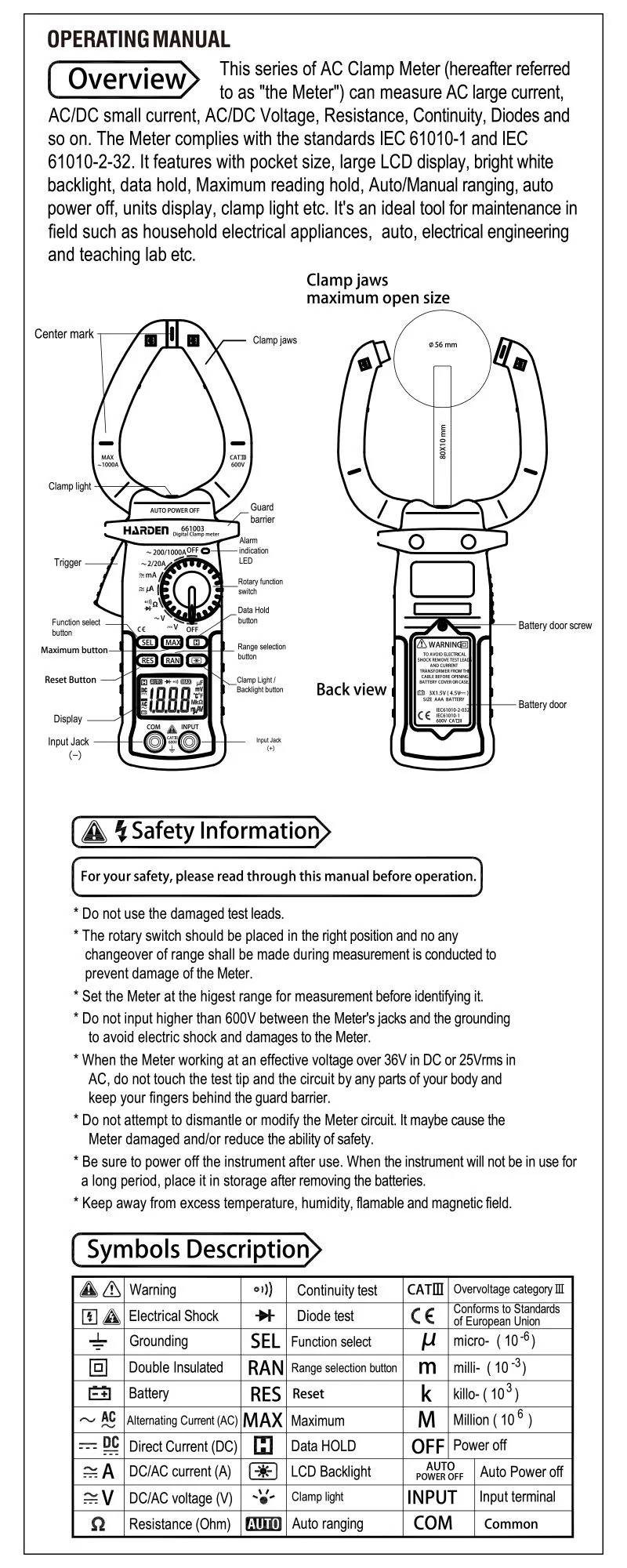 MULTIMETRO DE PINZA — MULTIMETRO DIGITAL DE PINZA - HARDEN