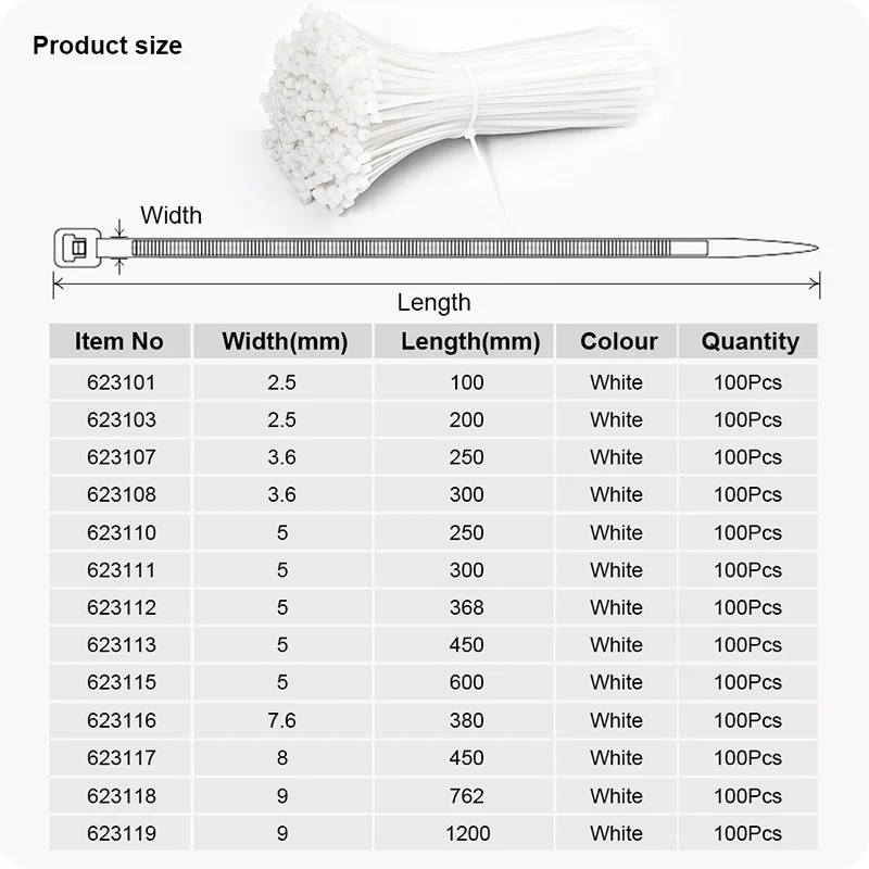 ZUNCHOS PARA CABLE — ZUNCHOS PARA CABLE 250 (10") x 5 BLANCO PAQUETE DE 100 - HARDEN