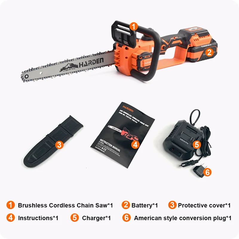 MOTOSIERRA INALAMBRICAS — MOTOSIERRA 20V 8" (200mm) CON BATERIA (4.0Ah) Y CARGADOR - HARDEN