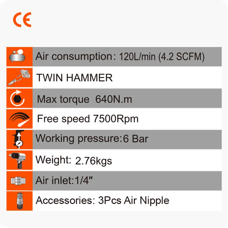 PISTOLA DE IMPACTO NEUMATICA — PISTOLA DE IMPACTO NEUMATICA 1/2" 640Nm (475 FT/LB) - HARDEN