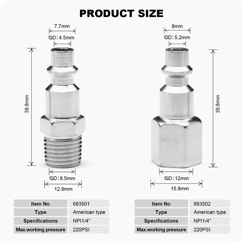 CONECTORES METALICOS PARA MANGUERA — CONECTOR RECTO PARA MANGUERA 2PZS NPT1/4" 220 PSI