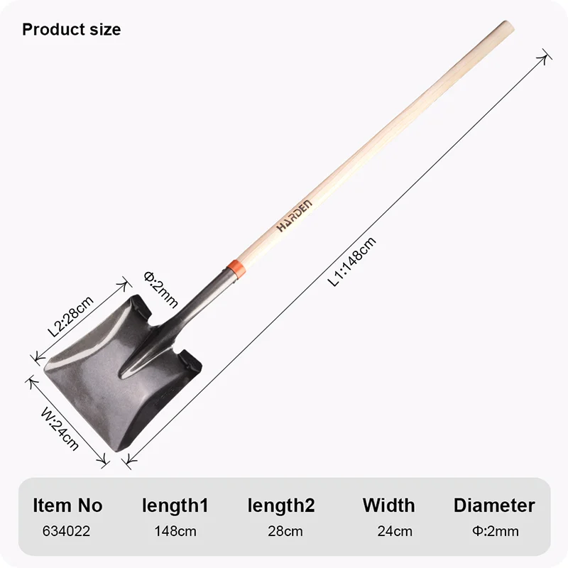PALA PUNTA CUADRADA LARGA — PALA PUNTA CUADRADA LARGA MANGO MANDERA CALIBRE 1.5mm - HARDEN