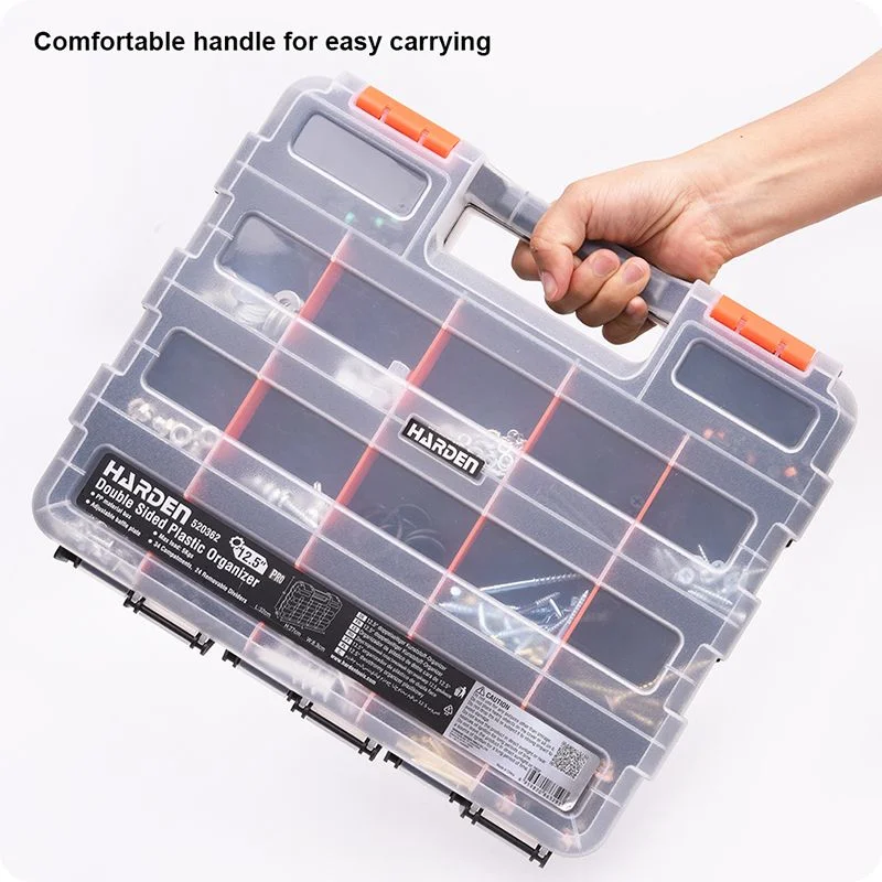 CAJA ORGANIZADORA PLASTICA MULTIPLES COMPARTIMIENTOS — CAJA ORGANIZADORA PLASTICA DOBLE CARA 34 COMPARTIMIENTOS 320mm X 270mm X 83mm - HARDEN