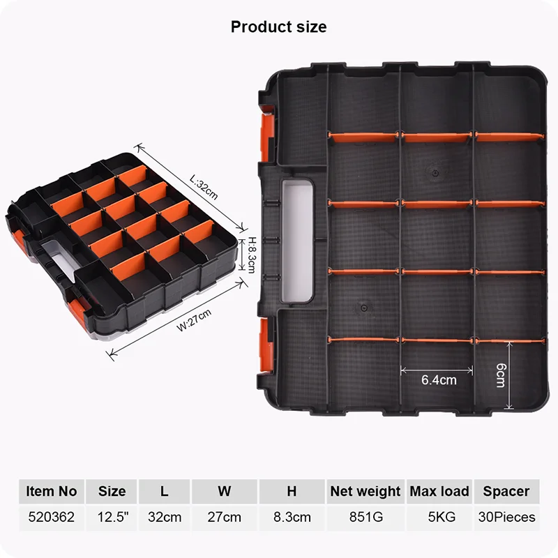 CAJA ORGANIZADORA PLASTICA MULTIPLES COMPARTIMIENTOS — CAJA ORGANIZADORA PLASTICA DOBLE CARA 34 COMPARTIMIENTOS 320mm X 270mm X 83mm - HARDEN